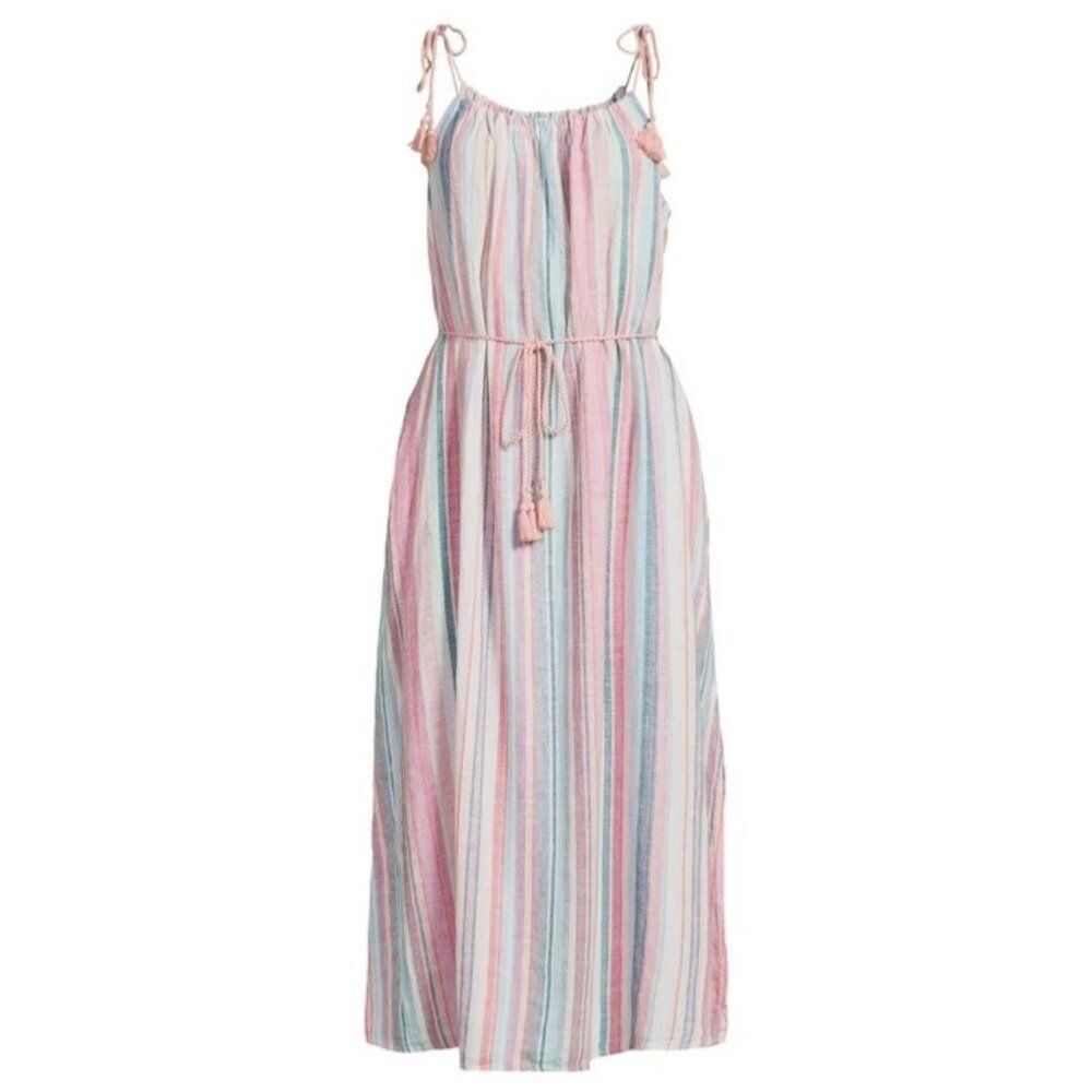 Time and Tru Women's Coral Stripe Tie Shoulder Linen Blend Maxi Dress XL New - Picture 2 of 13